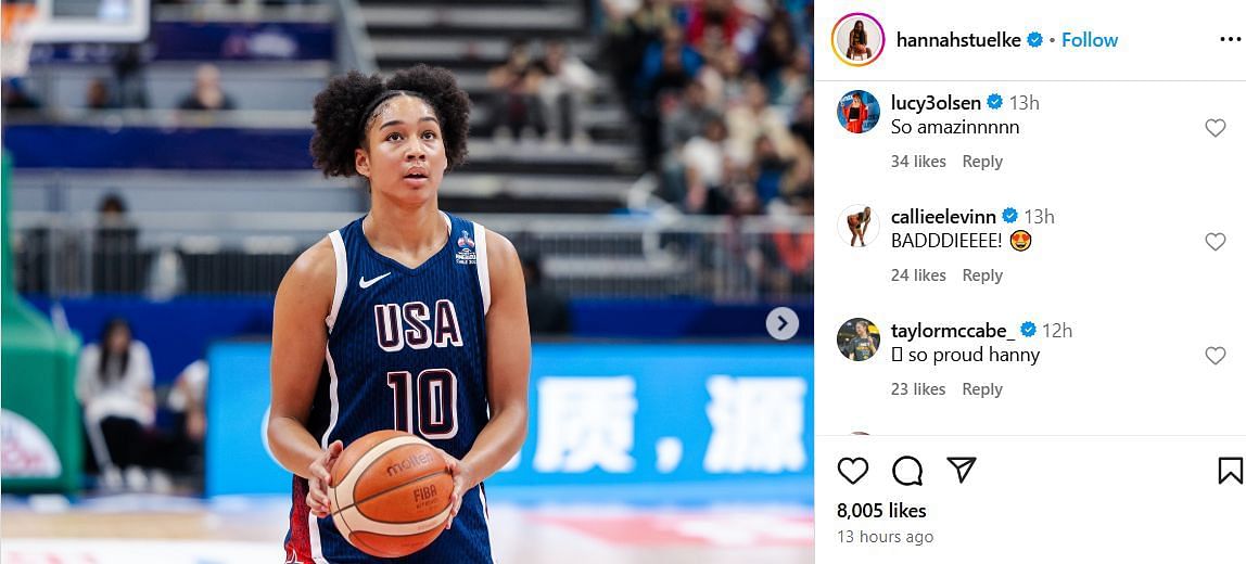 Hannah Stuelke's Iowa teammates show her love on IG. Image via @hannahstuelke